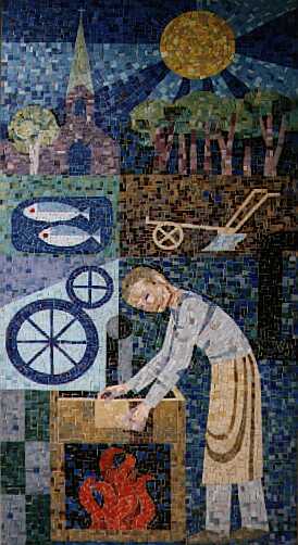 Mosaik nach einem Entwurf von Carl Lambertz an unserem Hause in der Rosenstra&szlig;e 1